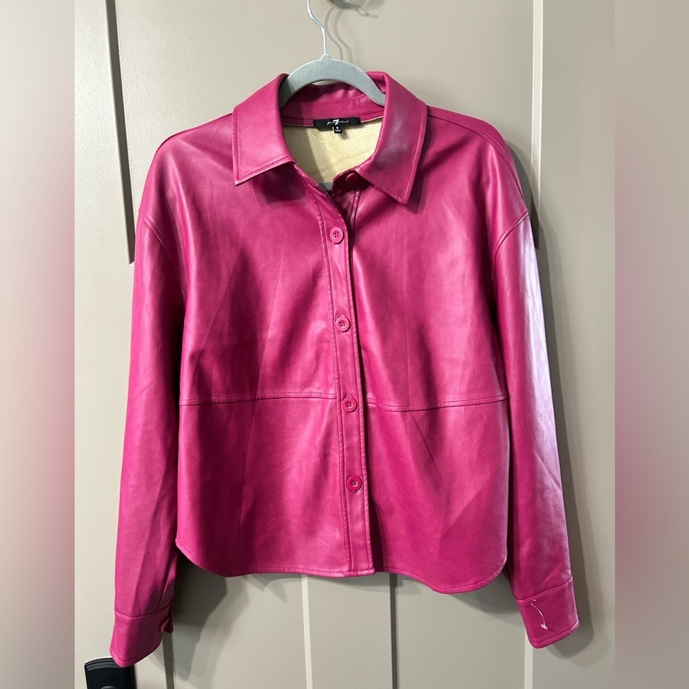 7 For All Mankind Pink faux Leather Button-Up Jacket shirt lightweight